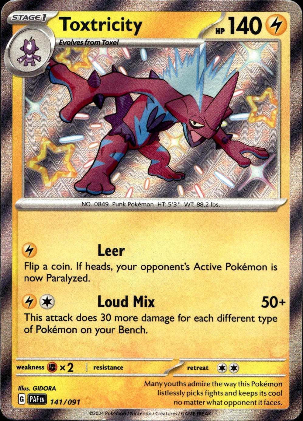 Toxtricity 141/091 Shiny Rare Paldean Fates Pokemon Near Mint