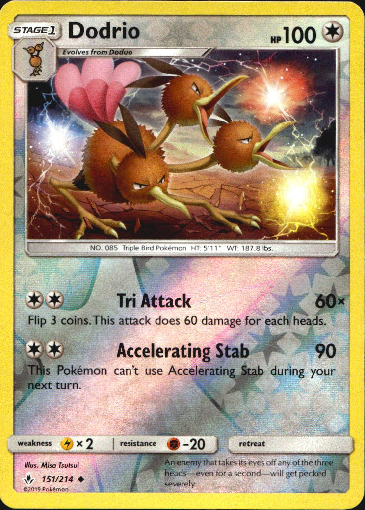 Dodrio 151/214 Uncommon Unbroken Bonds Pokemon Reverse Holo Near Mint