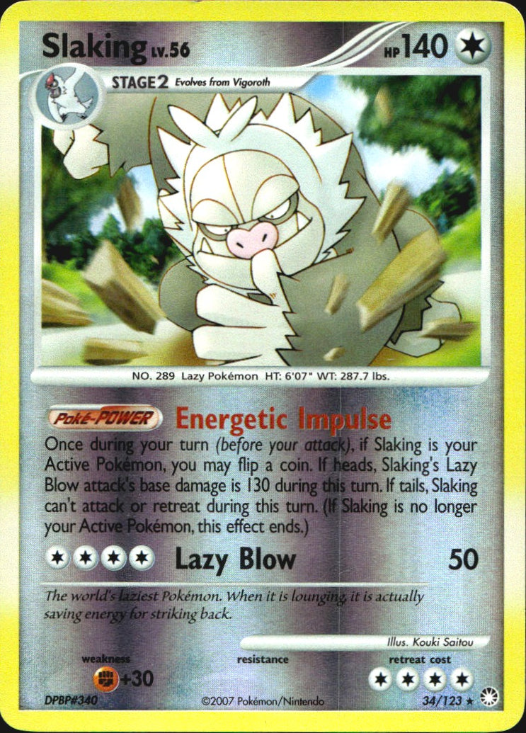 Slaking 34/123 Rare Mysterious Treasures Pokemon Reverse Holo Near Mint