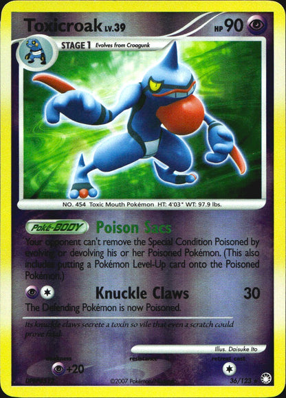 Toxicroak 36/123 Rare Mysterious Treasures Pokemon Reverse Holo Near Mint