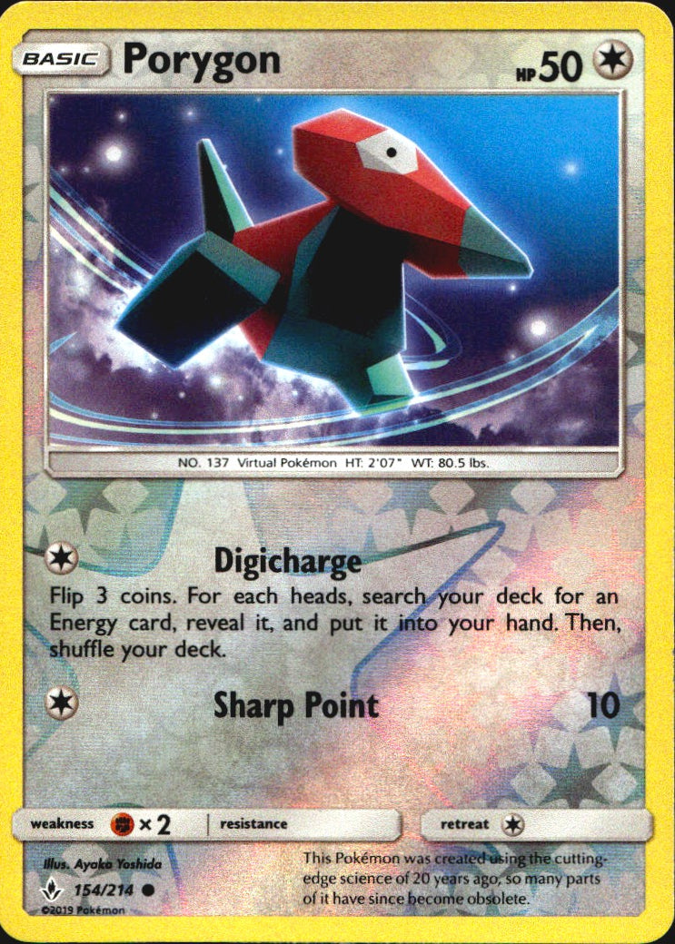 Porygon 154/214 Common Unbroken Bonds Pokemon Reverse Holo Near Mint