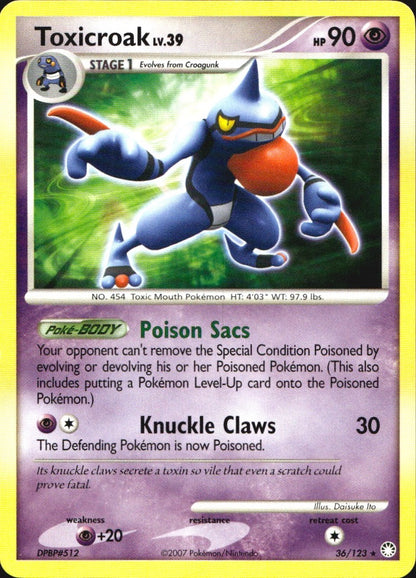 Toxicroak 36/123 Rare Mysterious Treasures Pokemon Near Mint