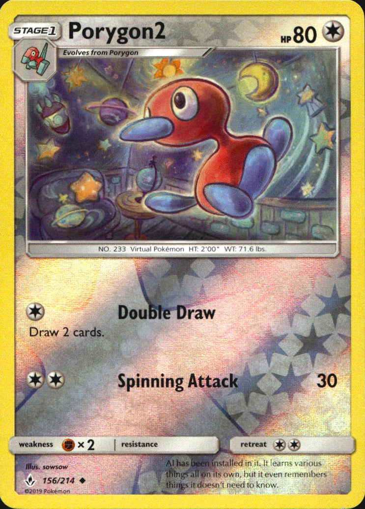 Porygon2 156/214 Uncommon Unbroken Bonds Pokemon Reverse Holo Near Mint