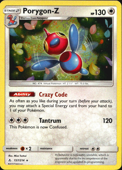 Porygon-Z 157/214 Holo Rare Unbroken Bonds Pokemon Near Mint
