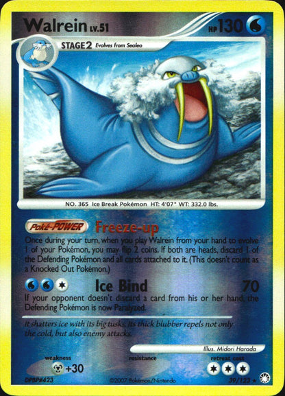 Walrein 39/123 Rare Mysterious Treasures Pokemon Reverse Holo Near Mint