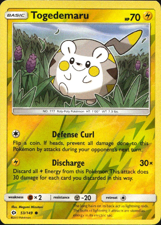 Togedemaru 53/149 Common Sun & Moon Pokemon Reverse Holo Near Mint