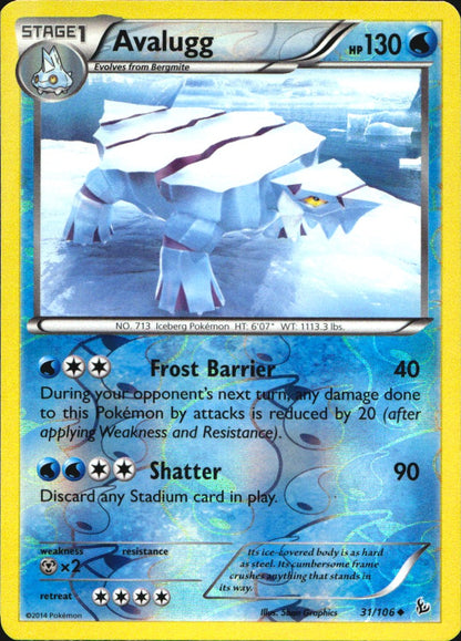 Avalugg 31/106 Uncommon Flashfire Pokemon Reverse Holo Near Mint
