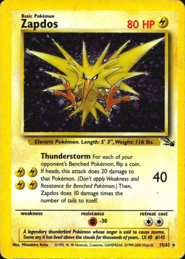 Zapdos 15/62 Holo Rare Fossil Pokemon Heavily Played