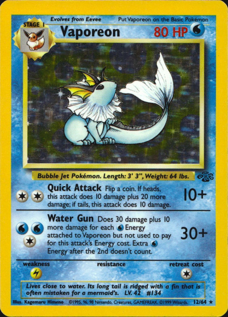 Vaporeon 12/64 Holo Rare Jungle Pokemon Moderately Played
