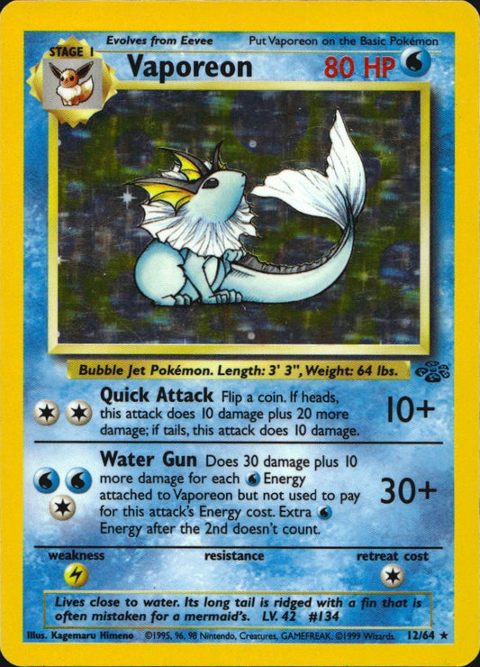 Vaporeon 12/64 Holo Rare Jungle Pokemon Moderately Played