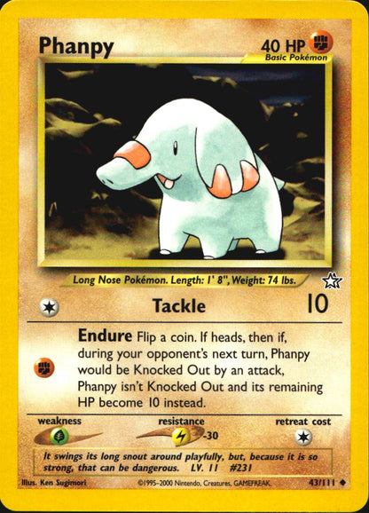 Phanpy 43/111 Uncommon Neo Genesis Pokemon Near Mint