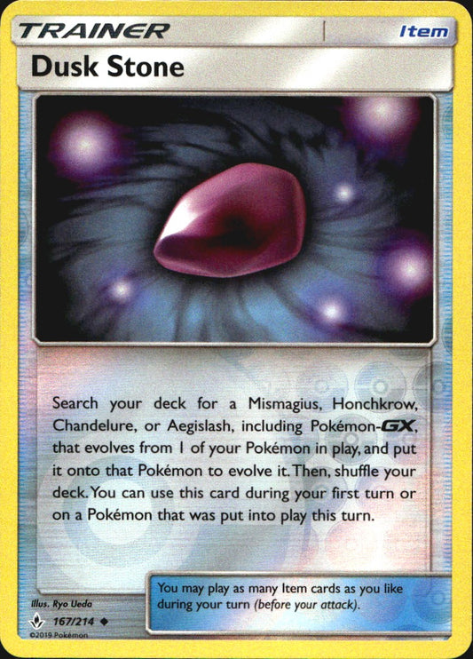 Dusk Stone 167/214 Uncommon Unbroken Bonds Pokemon Reverse Holo Near Mint