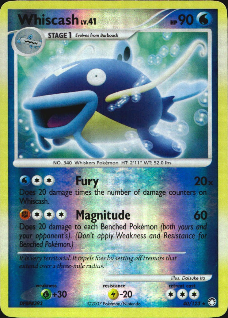 Whiscash 40/123 Rare Mysterious Treasures Pokemon Reverse Holo Near Mint