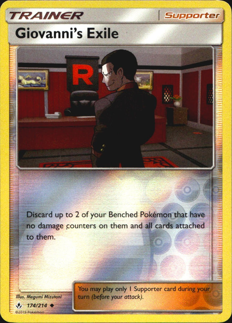 Giovanni's Exile 174/214 Uncommon Unbroken Bonds Pokemon Reverse Holo Near Mint
