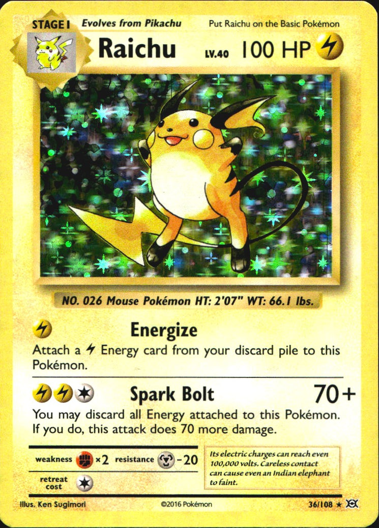 Raichu 36/108 Holo Rare Evolutions Pokemon Near Mint