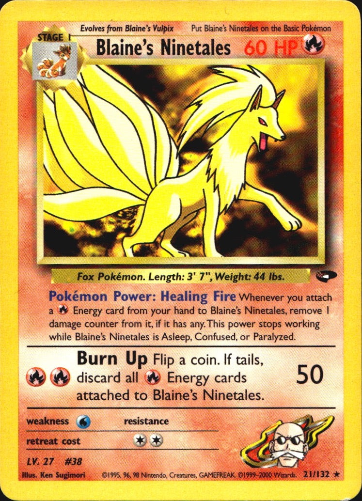 Blaine's Ninetales 21/132 Rare Gym Challenge Pokemon Lightly Played