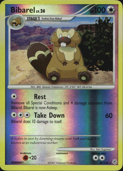 Bibarel 20/130 Rare Diamond & Pearl Pokemon Reverse Holo Near Mint