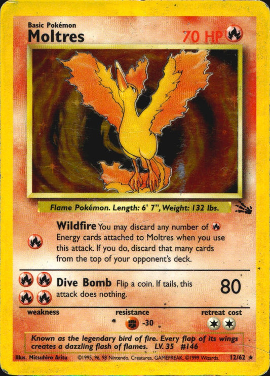 Moltres 12/62 Holo Rare Fossil Pokemon Heavily Played