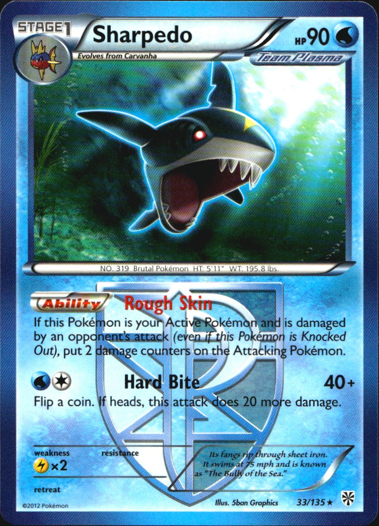 Sharpedo 33/135 Rare Plasma Storm Pokemon Near Mint