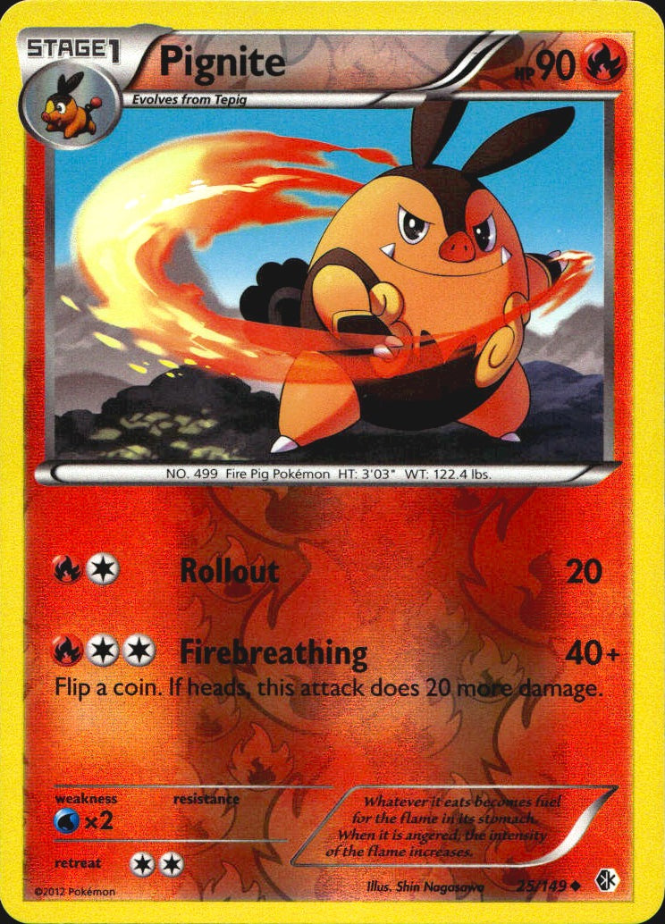 Pignite 25/149 Uncommon Boundaries Crossed Pokemon Reverse Holo Near Mint