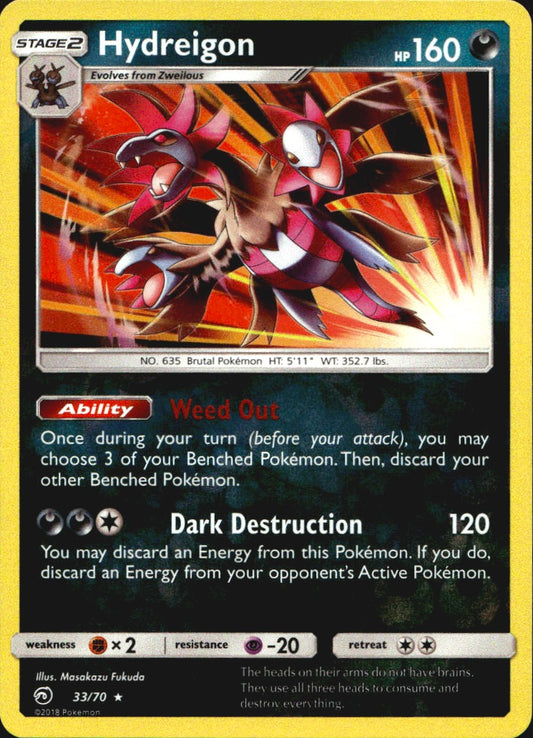 Hydreigon 33/70 Holo Rare Dragon Majesty Pokemon Reverse Holo Near Mint