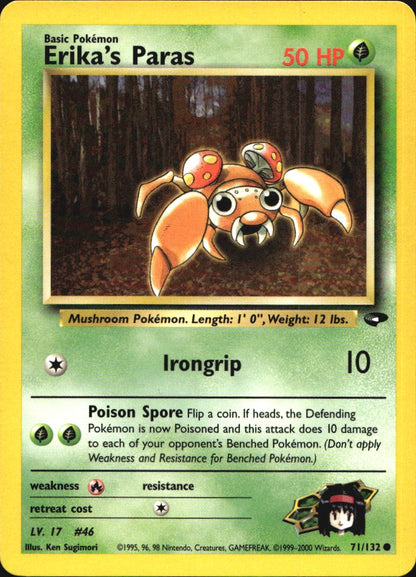 Erika's Paras 71/132 Common Gym Challenge Pokemon Near Mint