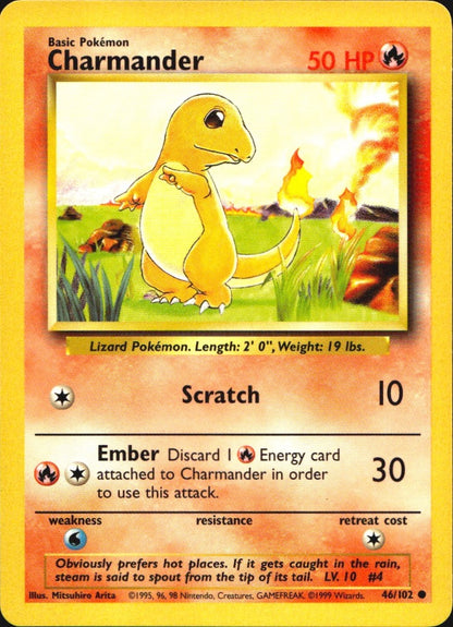 Charmander 46/102 Common Base Set Unlimited Pokemon Near Mint