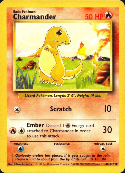 Charmander 46/102 Common Base Set Unlimited Pokemon Near Mint