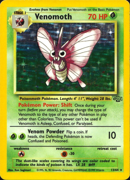 Venomoth 13/64 Holo Rare Jungle Pokemon Lightly Played