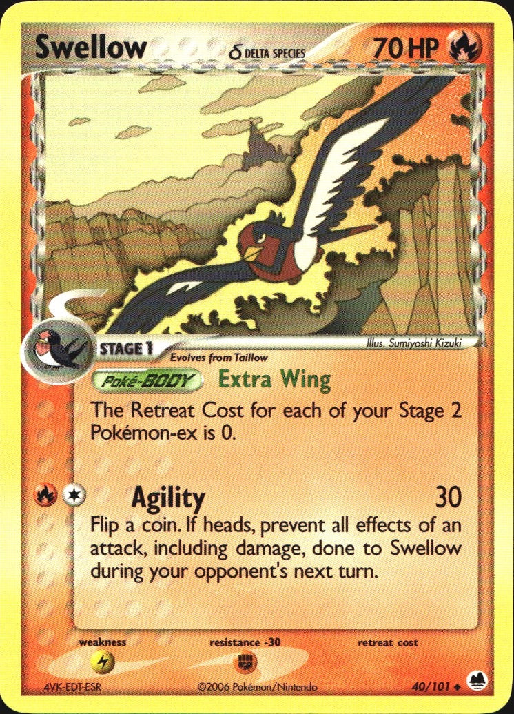 Swellow 40/101 Uncommon Dragon Frontiers Pokemon Near Mint
