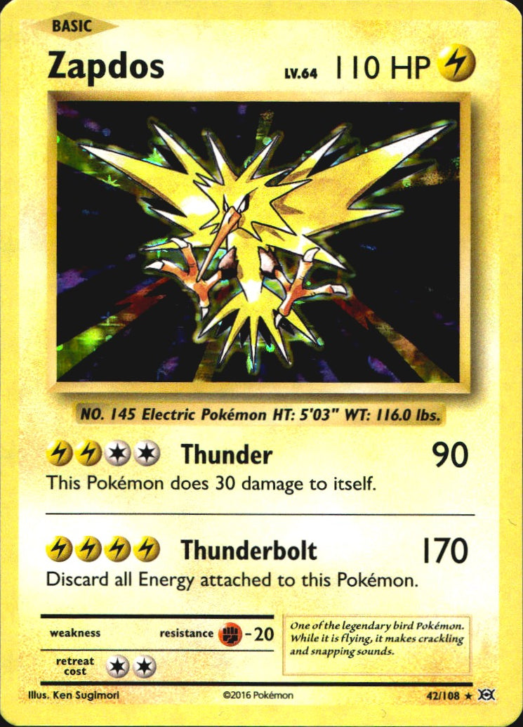 Zapdos 42/108 Holo Rare Evolutions Pokemon Near Mint