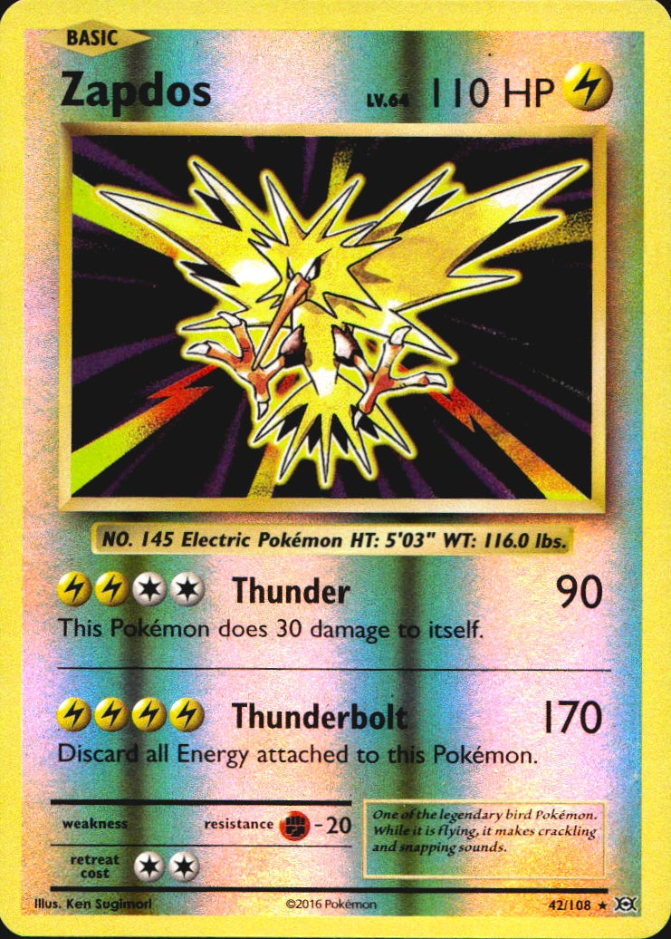 Zapdos 42/108 Evolutions Pokemon Reverse Holo Near Mint
