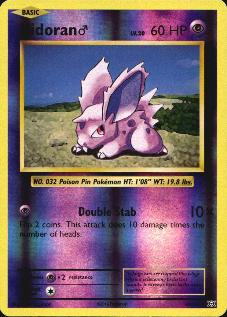 Nidoran M 43/108 Common Evolutions Pokemon Reverse Holo Near Mint