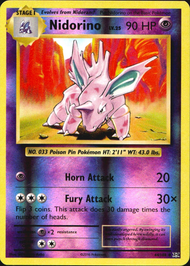 Nidorino 44/108 Uncommon Evolutions Pokemon Reverse Holo Near Mint