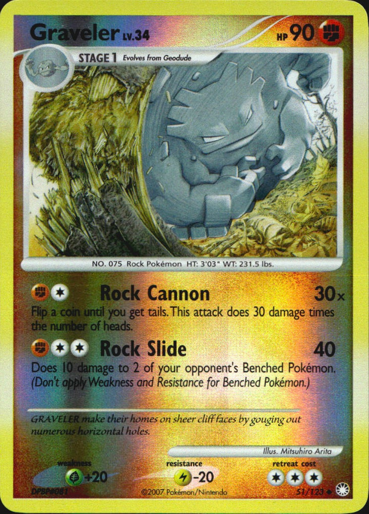 Graveler 51/123 Uncommon Mysterious Treasures Pokemon Reverse Holo Near Mint