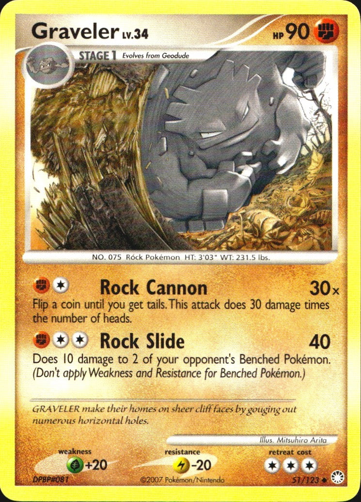 Graveler 51/123 Uncommon Mysterious Treasures Pokemon Near Mint
