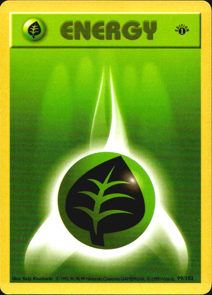Grass Energy 99/102 Common Base Set Shadowless Pokemon 1st Edition Near Mint