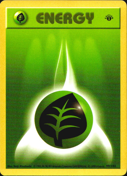 Grass Energy 99/102 Common Base Set Shadowless Pokemon 1st Edition Near Mint
