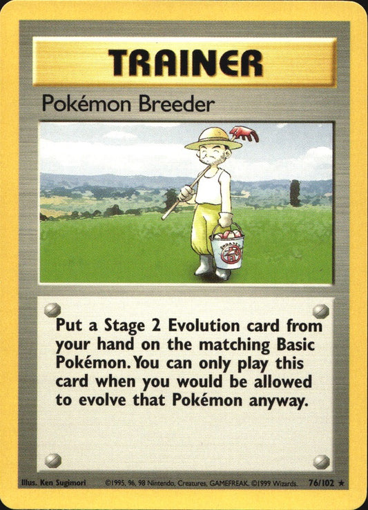 Pokemon Breeder 76/102 Rare Base Set Pokemon Near Mint