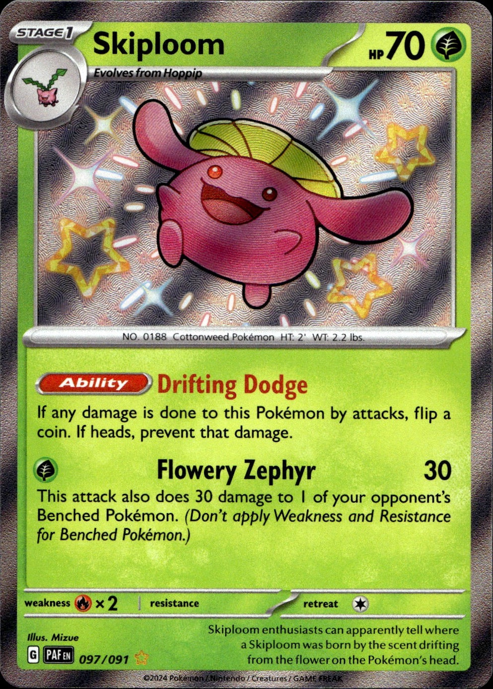 Skiploom 097/091 Shiny Rare Paldean Fates Pokemon Near Mint