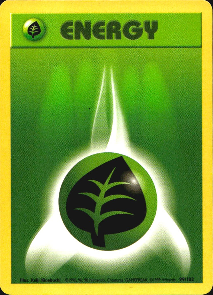 Grass Energy 99/102 Common Base Set Unlimited Pokemon Near Mint