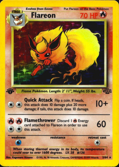Flareon 3/64 Holo Rare Jungle Pokemon 1st Edition Lightly Played