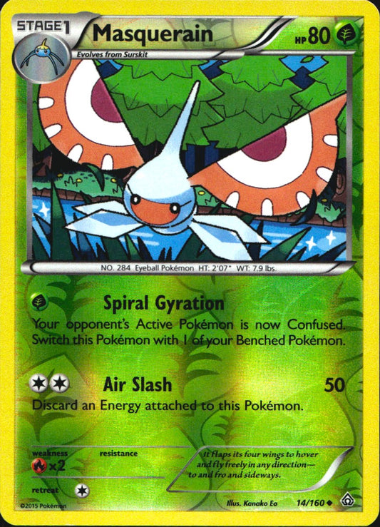 Masquerain 14/160 Uncommon Primal Clash Pokemon Reverse Holo Near Mint