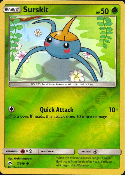 Surskit 7/149 Common Sun & Moon Pokemon Reverse Holo Near Mint