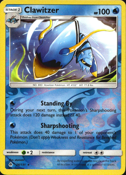 Clawitzer 26/131 Rare Forbidden Light Pokemon Reverse Holo Near Mint