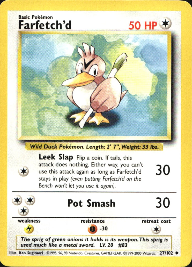 Farfetch'd 27/102 Uncommon Base Set Pokemon Near Mint