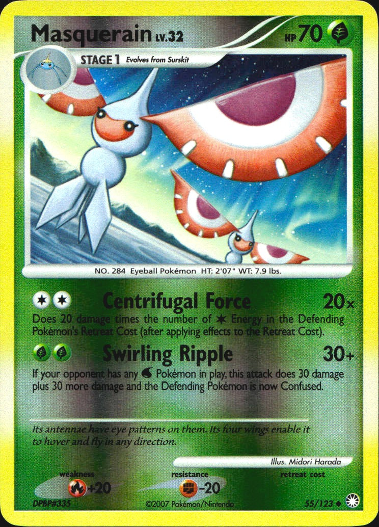 Masquerain 55/123 Uncommon Mysterious Treasures Pokemon Reverse Holo Near Mint