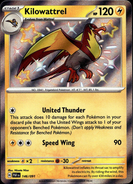 Kilowattrel 146/091 Shiny Rare Paldean Fates Pokemon Near Mint
