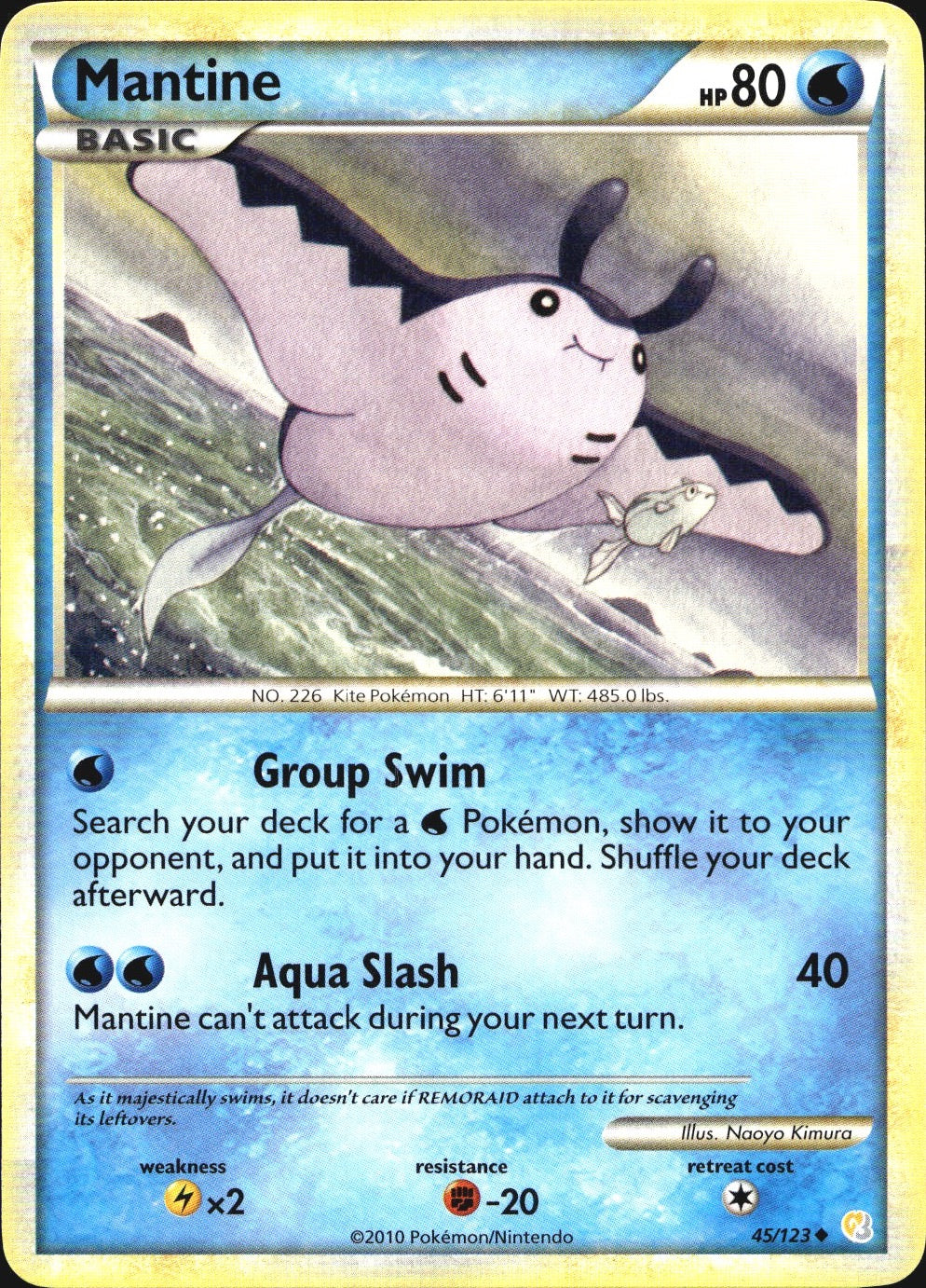 Mantine 45/123 Uncommon HeartGold & SoulSilver Pokemon Near Mint