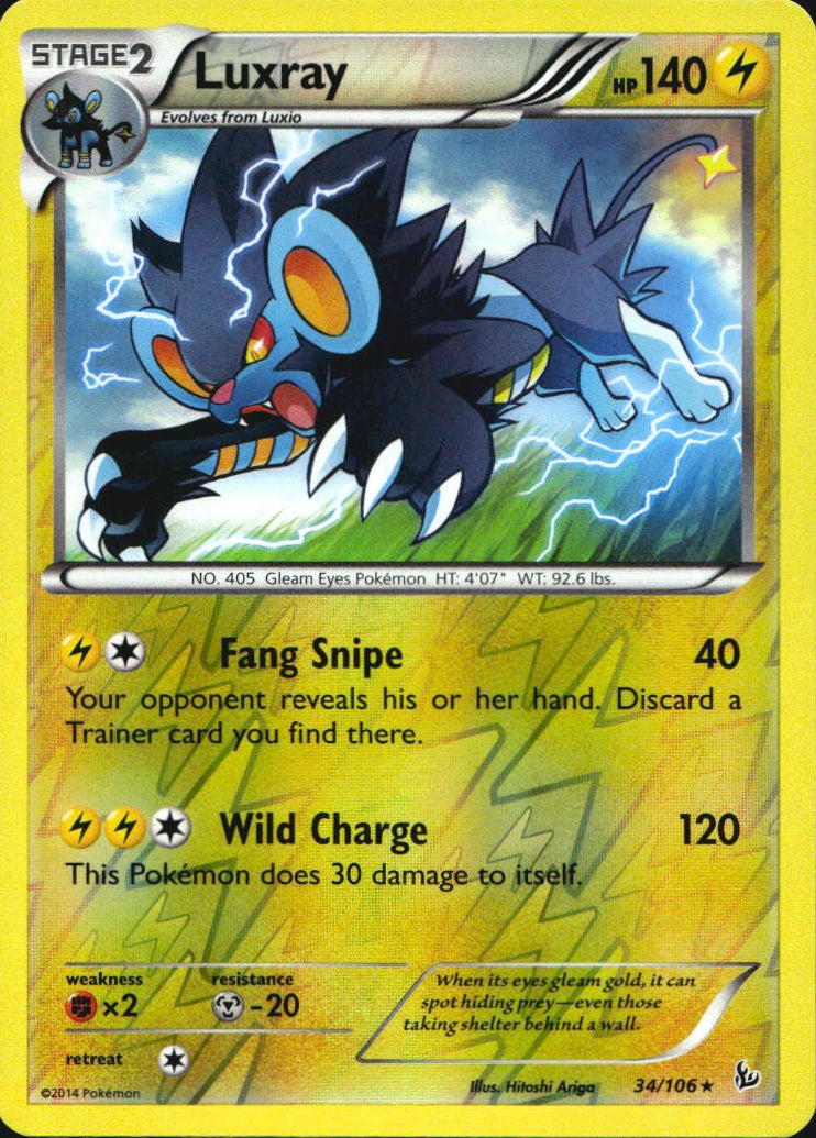 Luxray 34/106 Rare Flashfire Pokemon Reverse Holo Near Mint